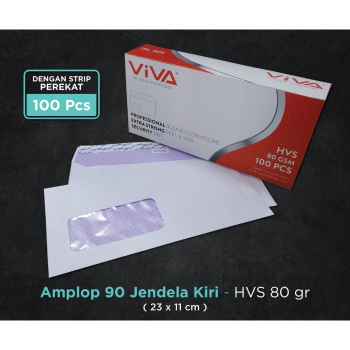 

Amplop Putih Jendela Kiri No.90 HVS 80 gr Viva (1 Pack isi 100 lembar)