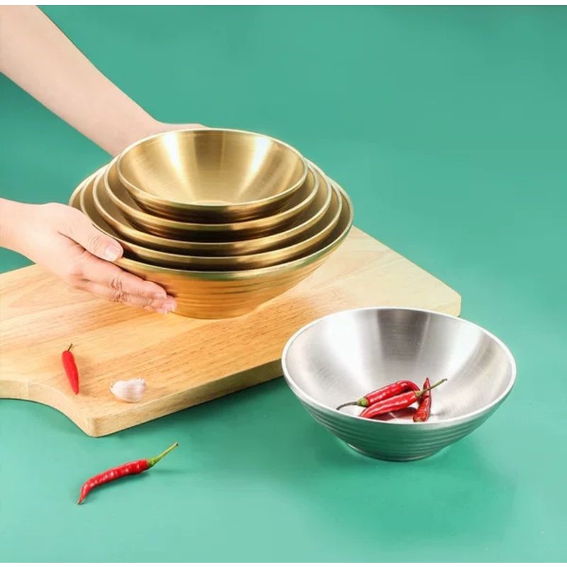 NEXXIO Mangkok Korea Gold SUS 304 / Mangkok Ramen Gold Stainless Steel Double Wall Anti Karat / Mangkok Ramen Japan warna Emas / MANGKOK STAINLESS 304 EMAS DOUBLE WALL GOLD RAMEN BOWL.