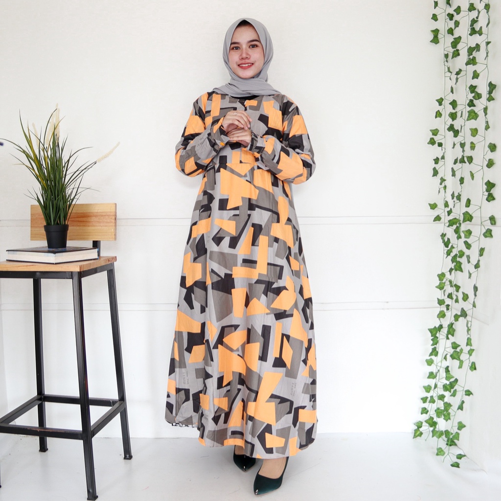 IZANY GAMIS / Dress Muslim XXL Jumbo Lengan Kancing Banyak Motif-ASIMETRIS GREY