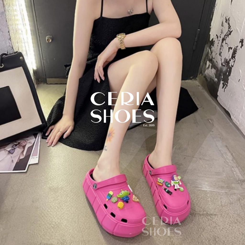 EVA Sandal Slop Clog Wanita 3D Toy Story Jibbitz Bangkok Import Spons Rubber Tebal Tinggi Karet Ringan Super Empuk Anti Slip Wedges Slides include Summer Sandals