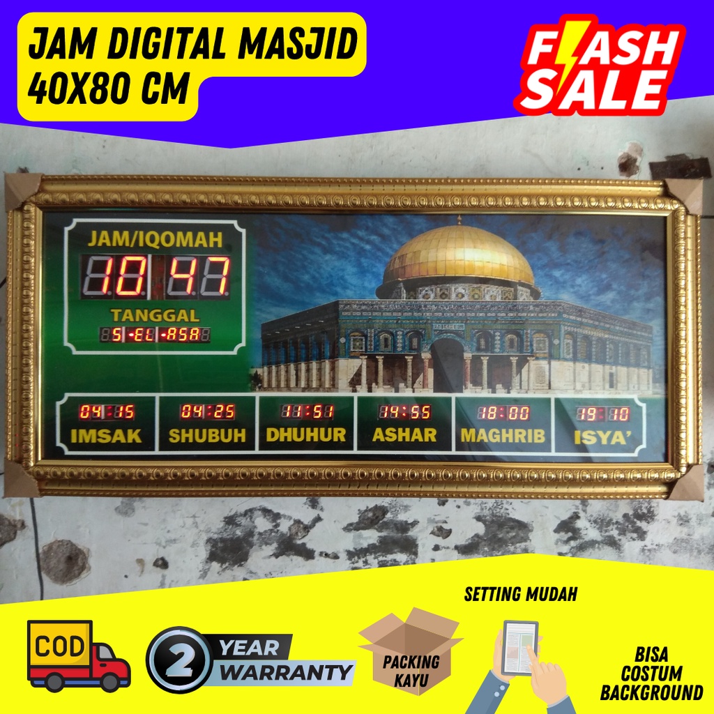jam digital masjid ukuran 40x80cm ( jam digital masjid terbaru  ukuran 80  warna  20x100 jam digital
