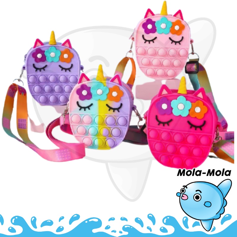 MOLAMOLA MO1442 Tas Selempang Pop It Mini Rubber Motif Unicorn Oval Anak PopIt Rainbow