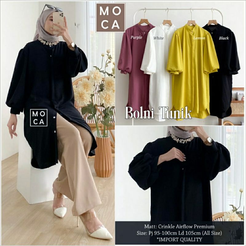 Bolni Tunik, TUNIK CRINCLE POLOS CANTIK MODIS FIT XXL LD 110 BAHAN CRINCLE AIRFLOW PREMIUM TERMURAH MODIS OOTD