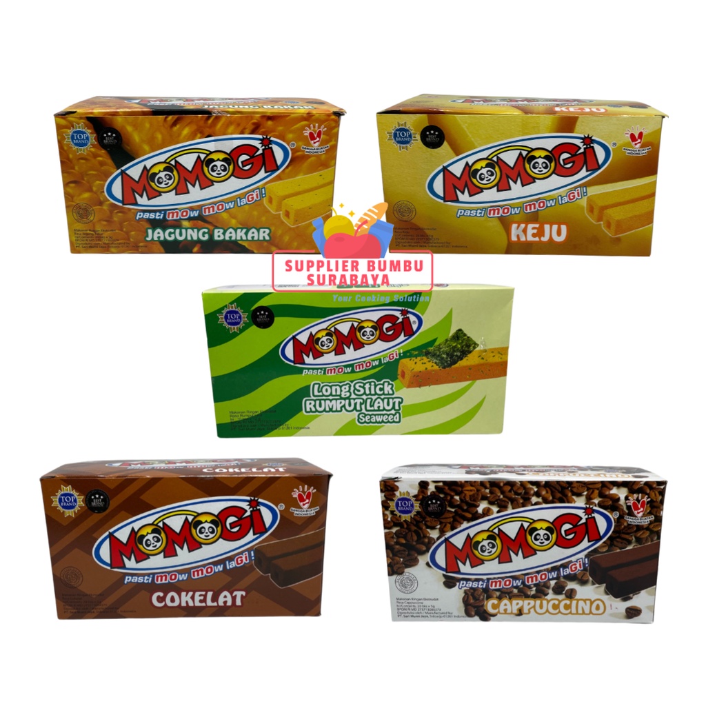 Momogi Stick Snack Keju Jagung Bakar Coklat Seaweed Cappucino 1 BOX