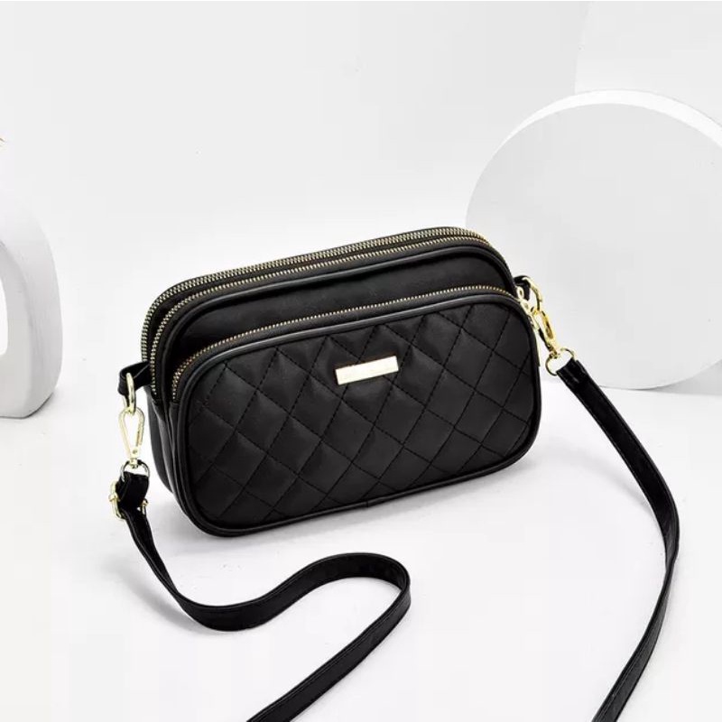 Mochillastore - TAS SELEMPANG WANITA KECIL IMPORT KULIT TA534B5 CRESENT  SLING HITAM BAG REMAJA KOREA MUAT HP FASHION CEWEK PREMIUM MURAH KEKINIAN LUCU BATAM SIMPLE BRANDED