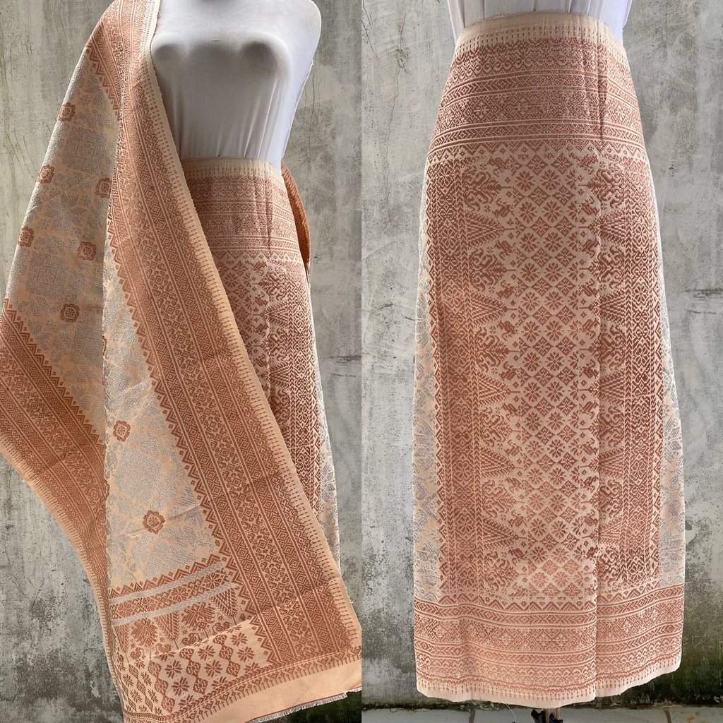 SALE - Songket Palembang Handmade | Kristal Tembaga & Kristal Silver | Warna Peach | Salem | Asli te