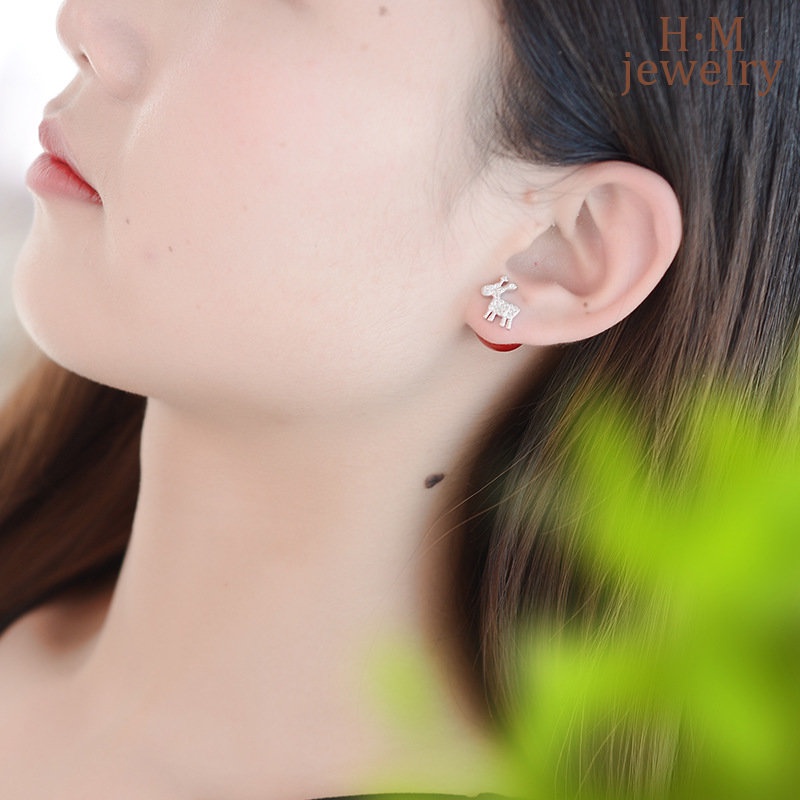 Anting Tusuk Sterling Silver 925 Model Rusa / Snowflake Dengan Mutiara Untuk Wanita / Hadiah Natal