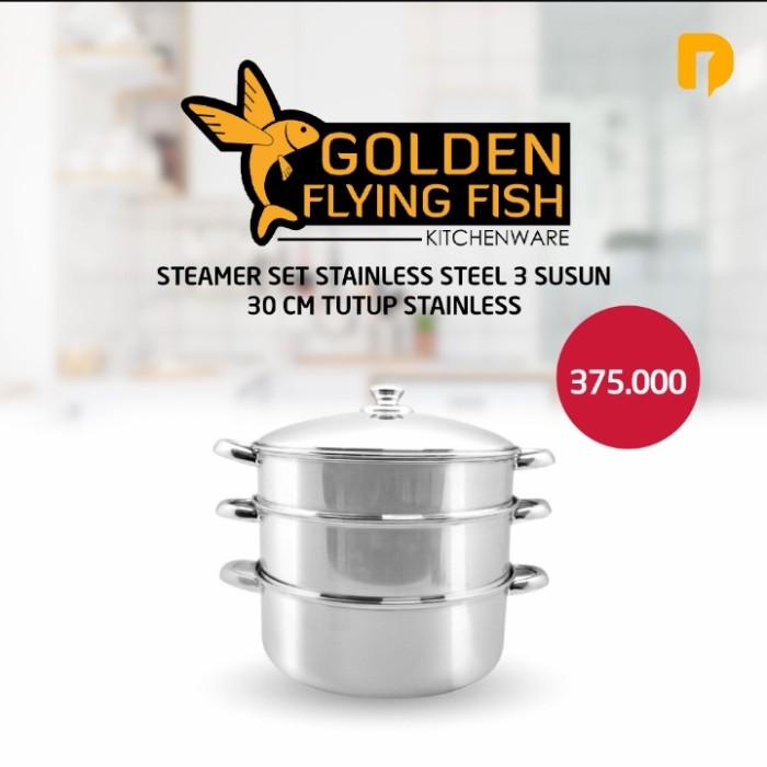 Panci Steamer / Panci Kukus 3 Susun Stainless Steal Golden Flying Fish