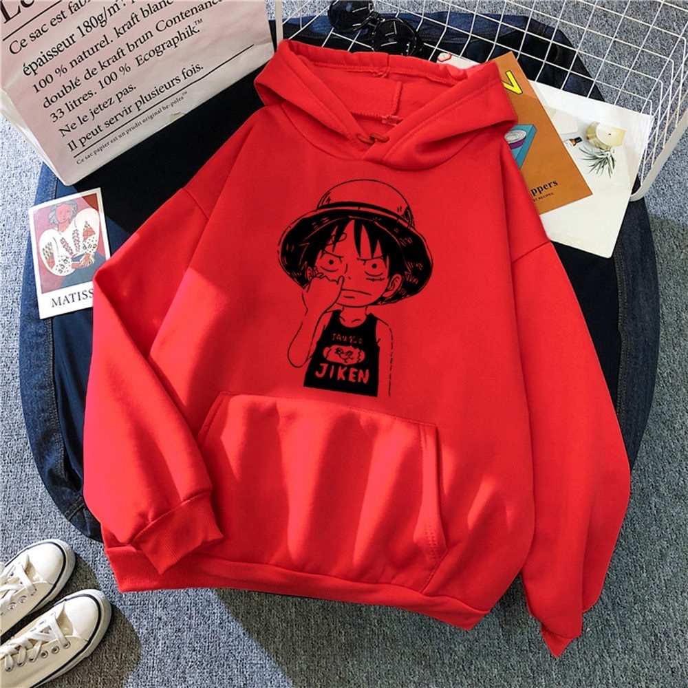 JIKEN Luffy Anime Jumper Hoodie II Sweater Hoodie Anime II Sweter Oblong Topi II SIZE M - XL ( Pria &amp; Wanita / Anak &amp; Dewasa )