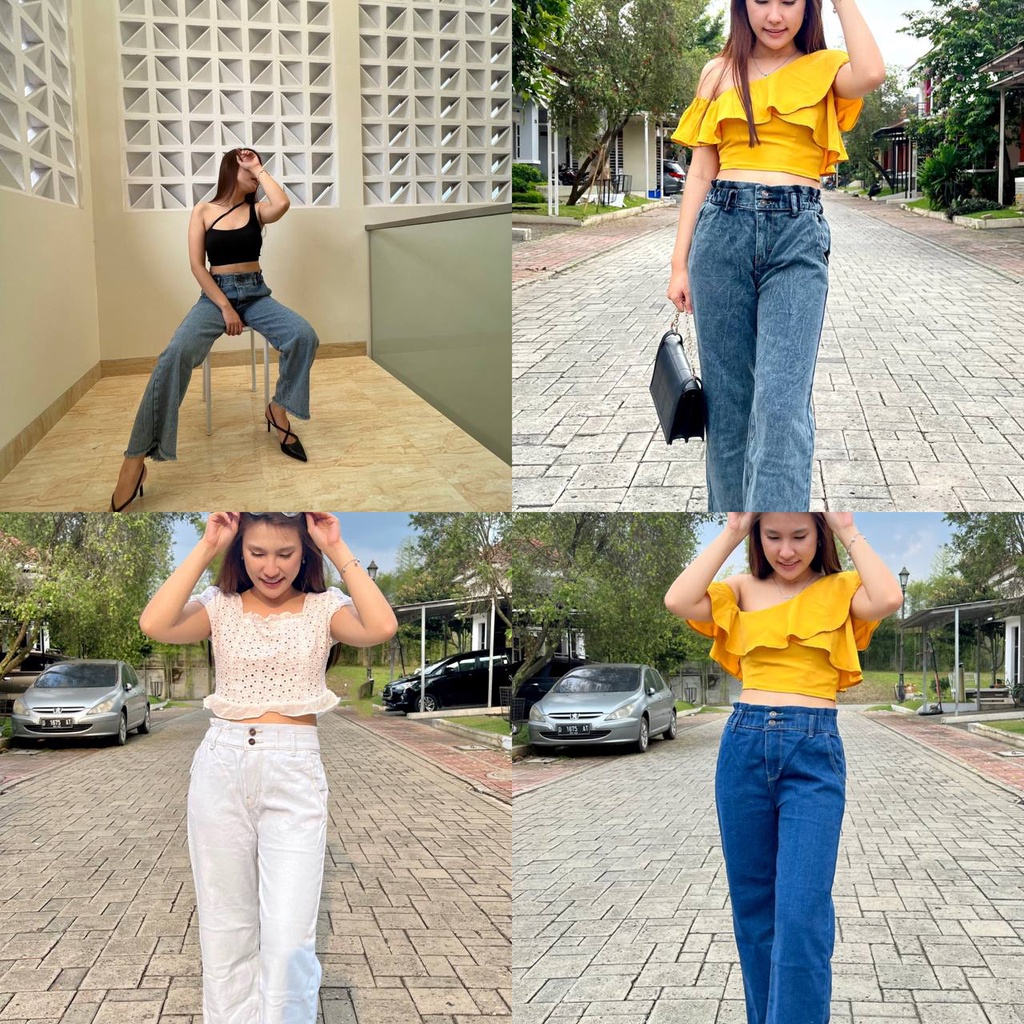 Baggy Jeans Mom - Celana Jeans Pinggang Karet Terbaru - Highwast Celana Jeans Wanita- Celana Jeans T