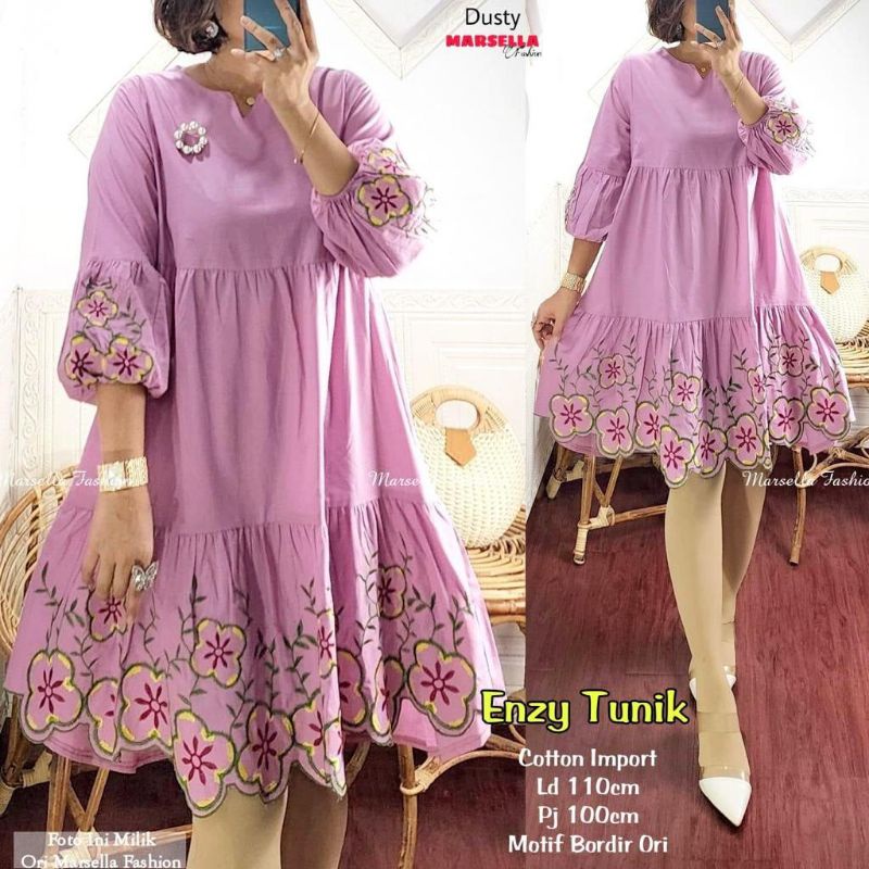 Enzy Dress Tunik Bordir Katun Import