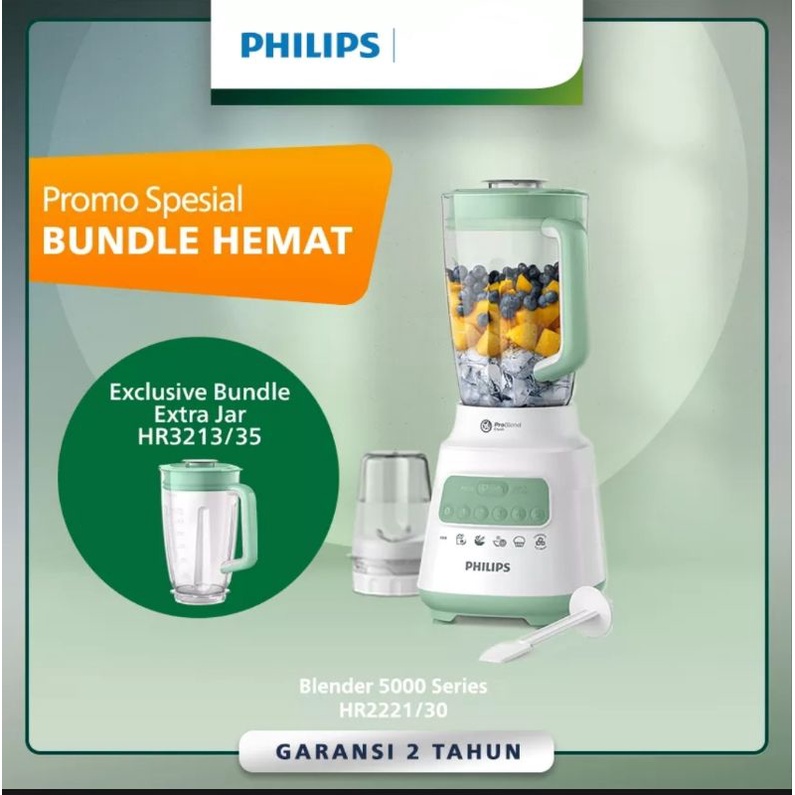 Philips Blender Plastik  HR2221 + Plastik Jar HR3213 2L Bundle pack Garansi Resmi 2Tahun