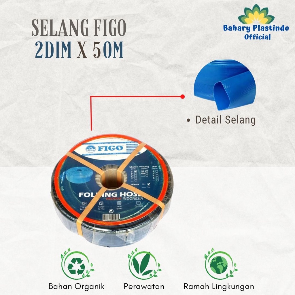 Selang Irigasi 2 Dim 50 Meter Selang Layflat Selang Drip FIGO PVC Elastis
