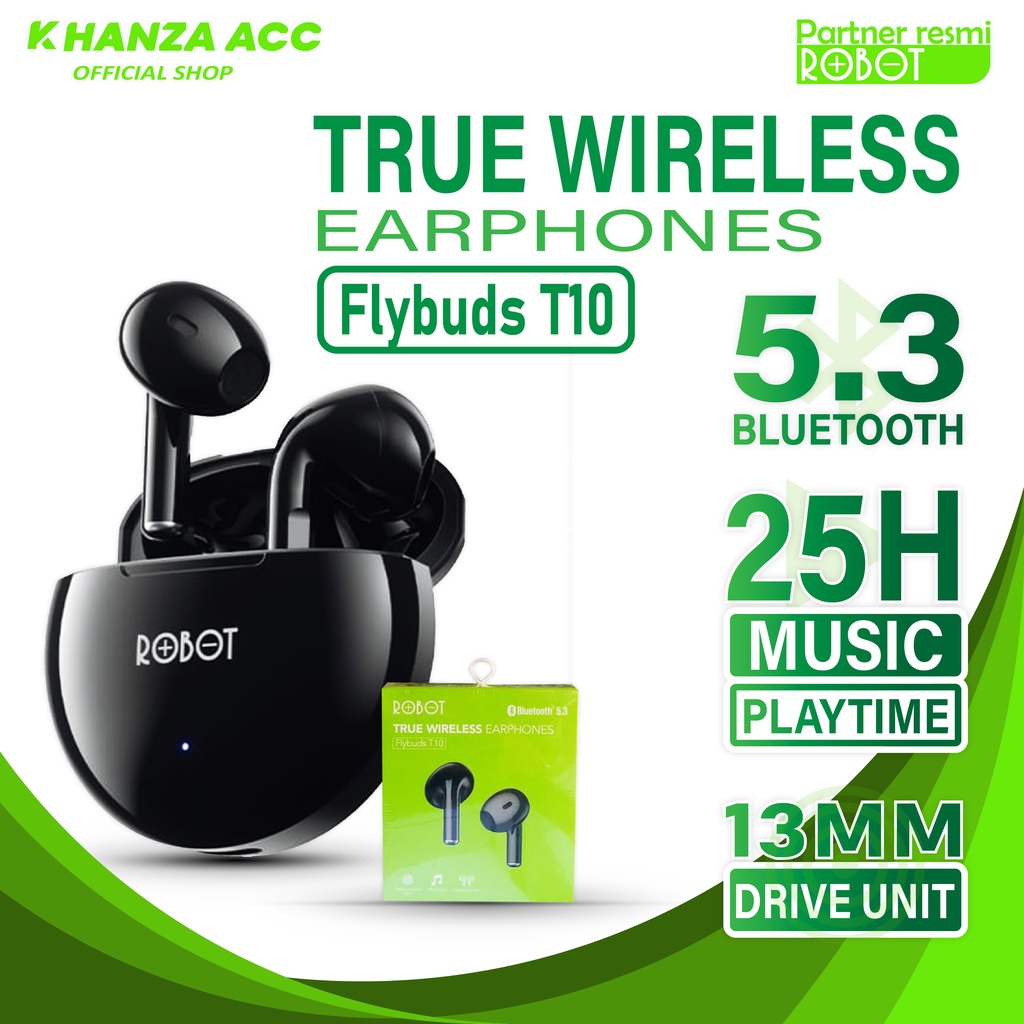 KHANZAACC ROBOT T10 Flybuds Earphone TWS Semi In-Ear Wireless Earbuds