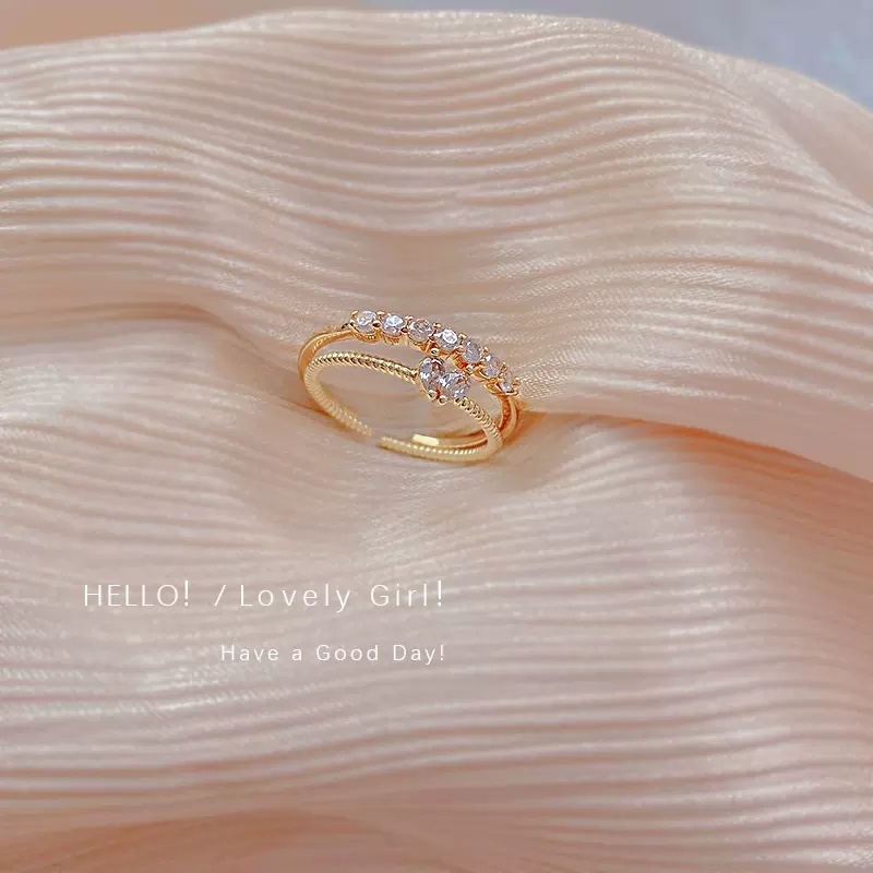 We Flower Cincin Kristal Bentuk Hati Bahan Zirconia Warna Emas Gaya Korea Untuk Wanita