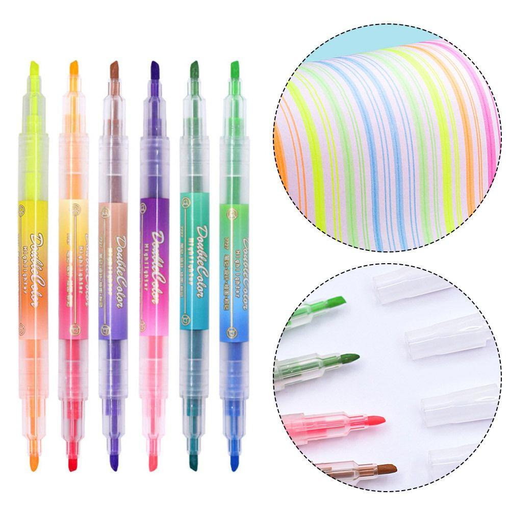 Preva 6PCS/Set Stabilo Pen Set Good-looking Perlengkapan Kantor Sekolah Menggambar Alat Menulis Warna Ganda Kepala Ganda Pena Warna