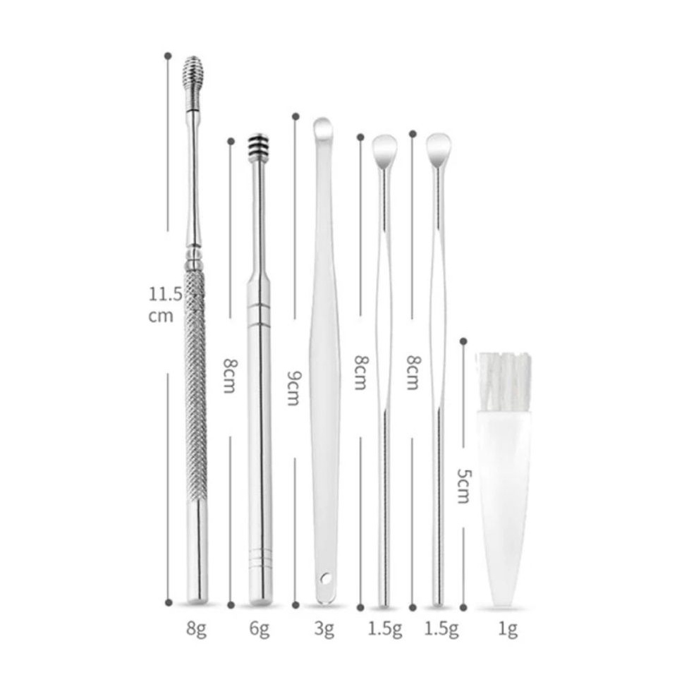 JM Alat Pembersih Telinga Set 5 In 1 Korek Kuping Stainless Steel Earpick / Paket Alat Pembersih KUping Korek Kuping 6 in 1 Stainless steel