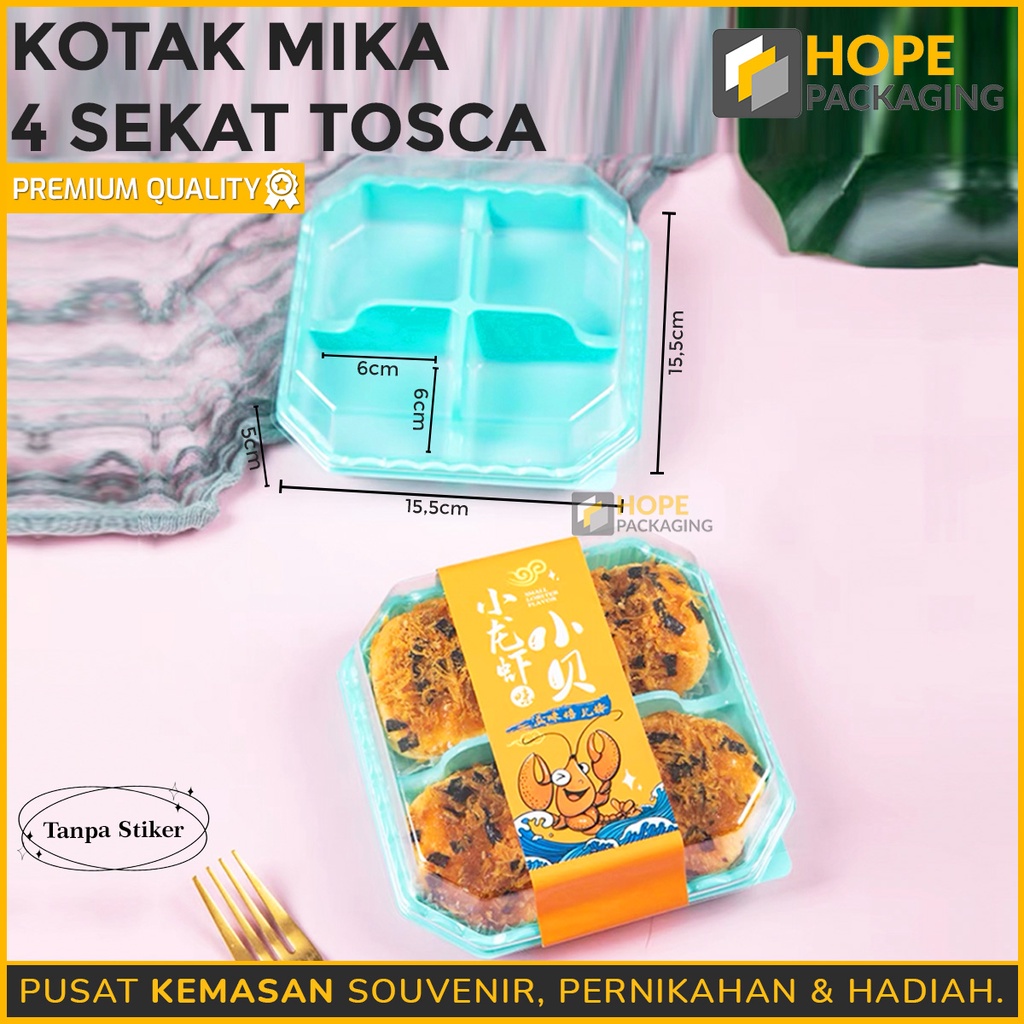 [ 5 pcs ] Tempat Makan Kue  Kotak Mika 4 Sekat TOSKA + Tutup / Bento Lunch Box