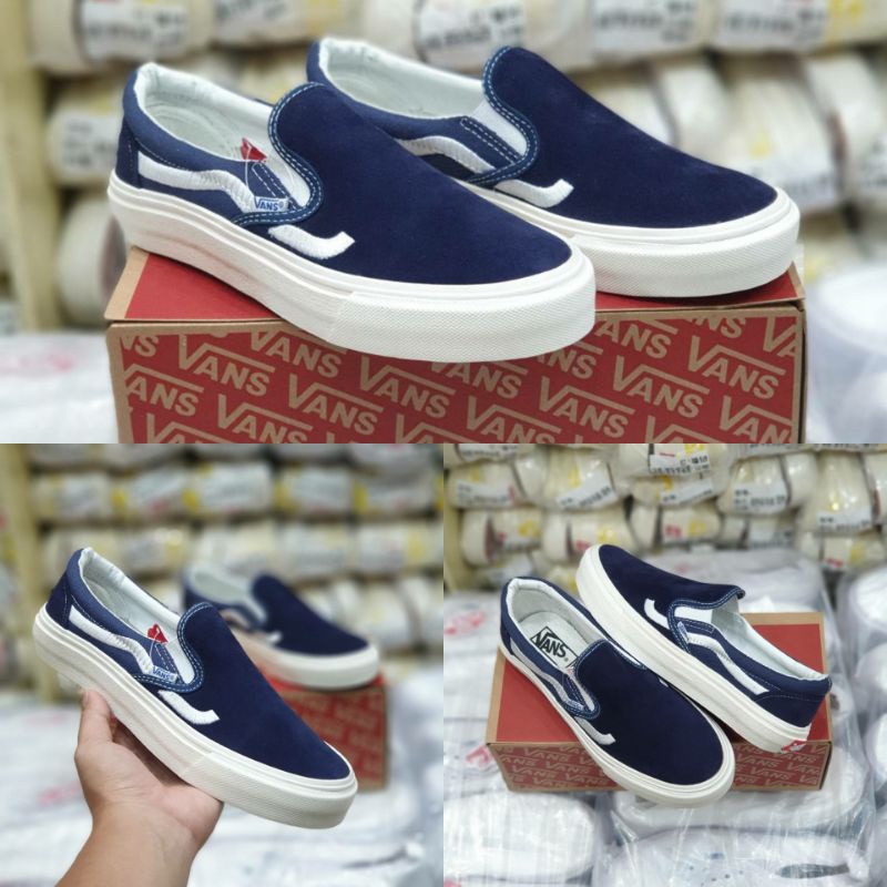 Sepatu Vans Slip on Sidestripe Navy Premium Grade Original Unisex Pria Wanita