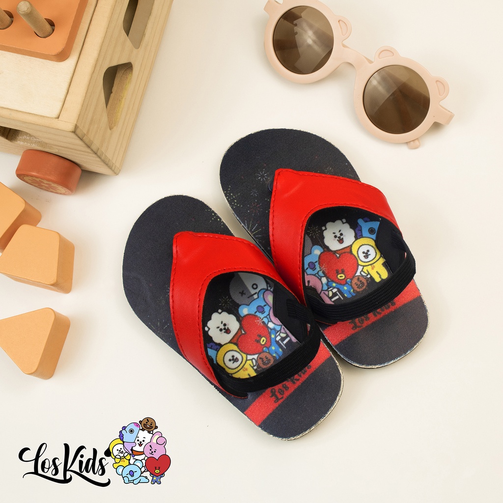 Bayar Ditempat Sepatu Sandal Anak Tali Belakang Anti Slip Karakter BTS Flip Flops LosKids