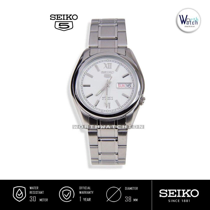Jam Tangan Pria Otomatis Seiko 5 Automatic Men White Dial Stainless Steel SNKL-51-K1