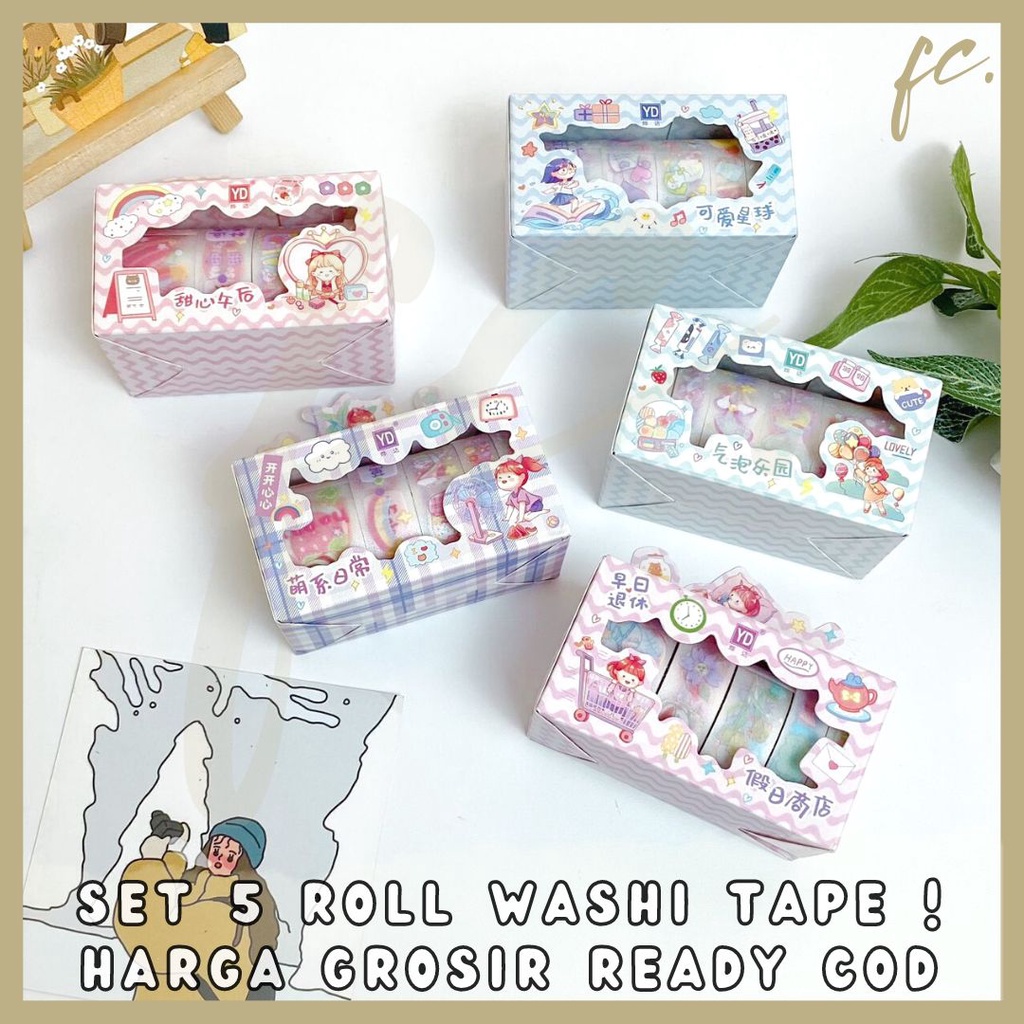 

Set 5 pcs Solatip / Isolasi Washi Deco Tape YE DA YEDA YD-5RMS Scrapbook / Selotip Mini Refill Decotape Pastel DIY Kit Journaling Harga Grosir Ready COD