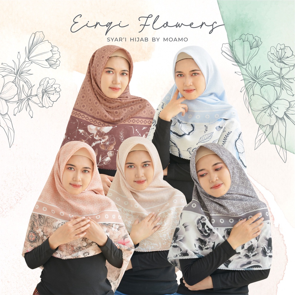 Jilbab Jumbo Eirqi Flowers Series| Hijab Segi Empat Motif | Syar'i Scarf 140x140