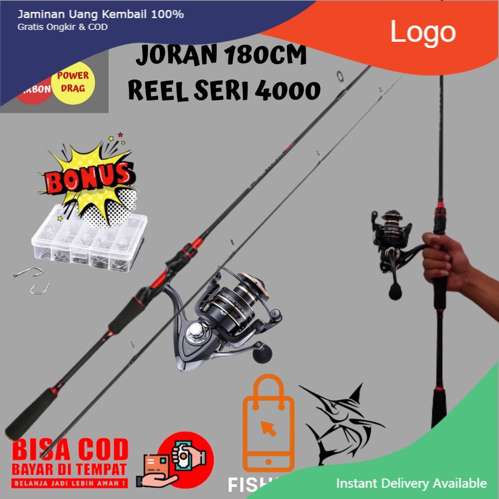 Promo COD Pancing Set 1.8m Joran Pancing And Rel Rasio Gear5.2:1 Reel Pancing Set Mancing Fishing Co