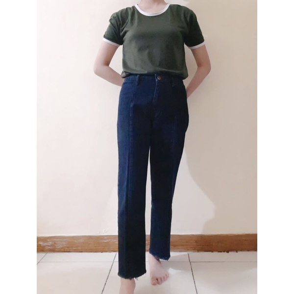 CELANA JEANS HITAM WANITA DAMAGE CUT SECOND ORIGINAL