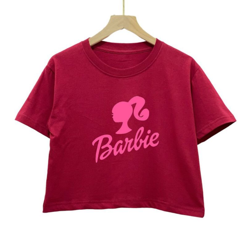 Kaos crop top katun combed 30s motif Barbie 001