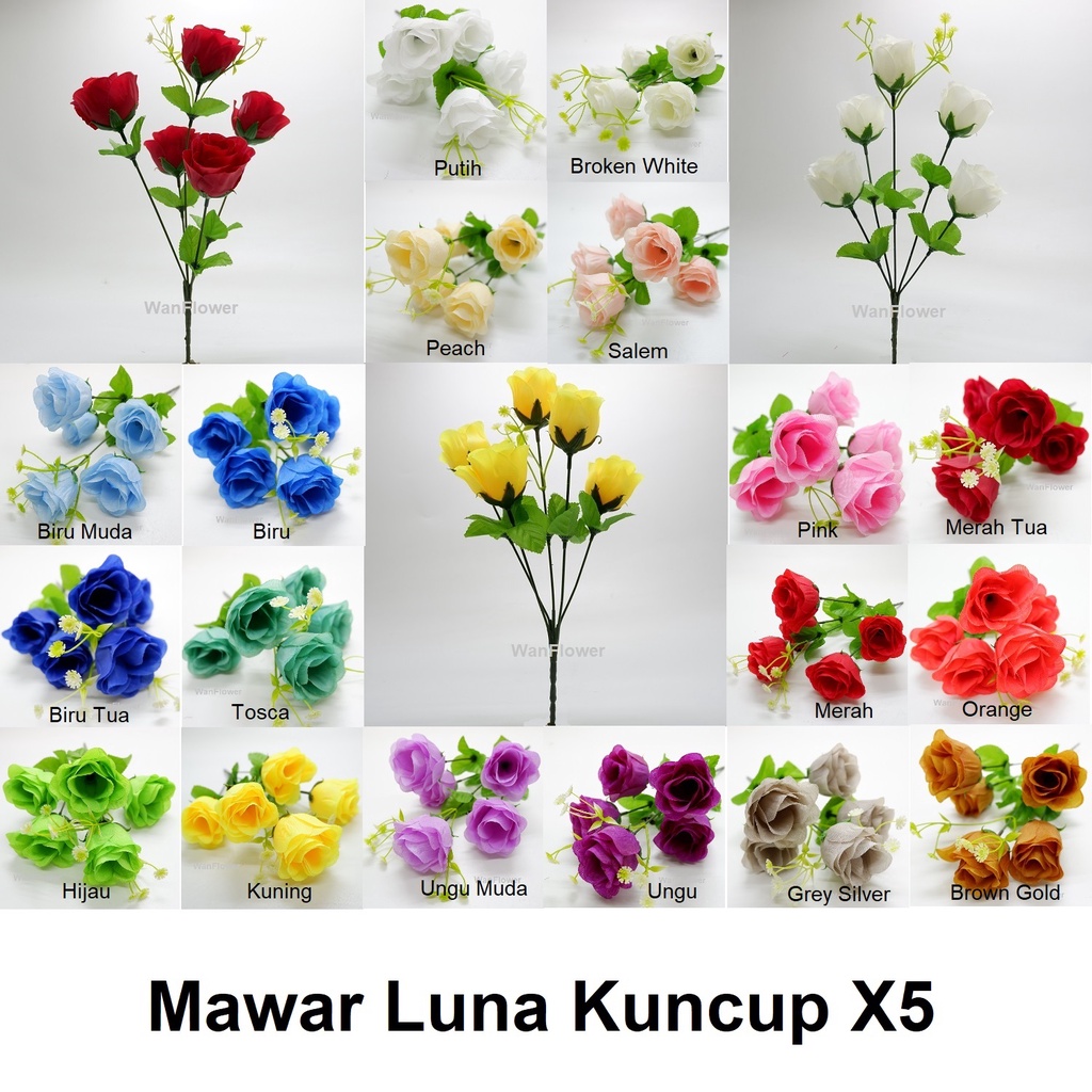 WANFLOWER Bunga Mawar Luna Kuncup X5 * ALL bonus Mini Baby Breath promo