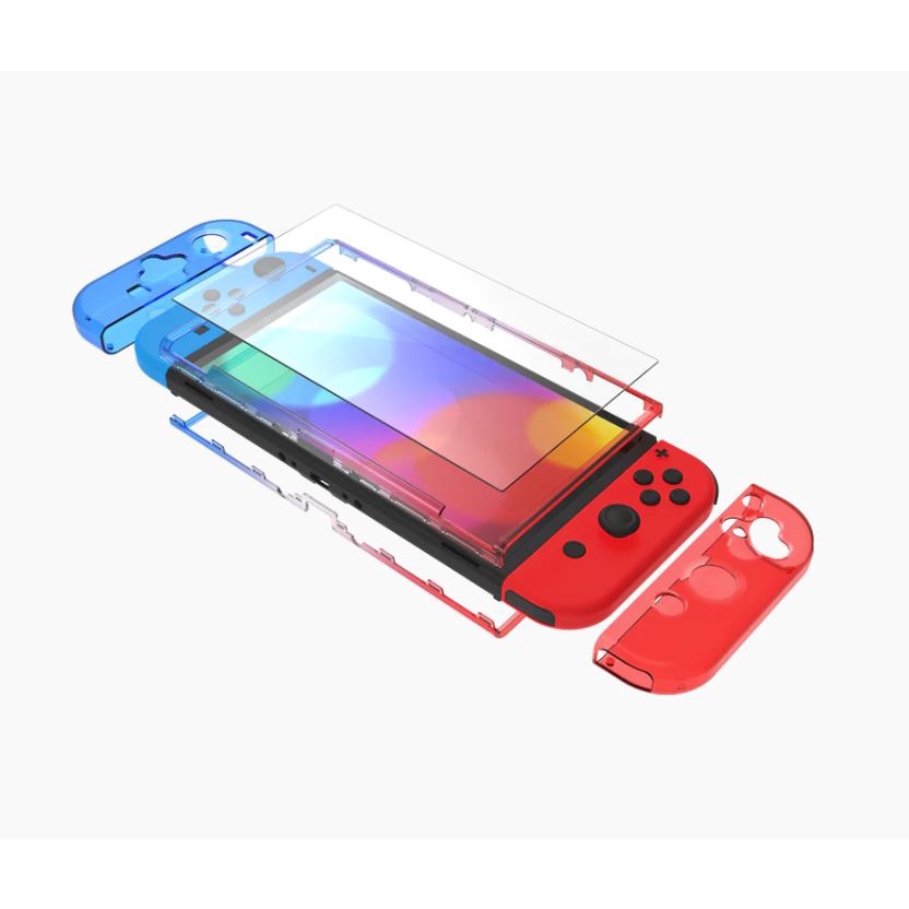 Nyko Thin Case Nintendo Switch OLED Clear &amp; Neon Red Blue