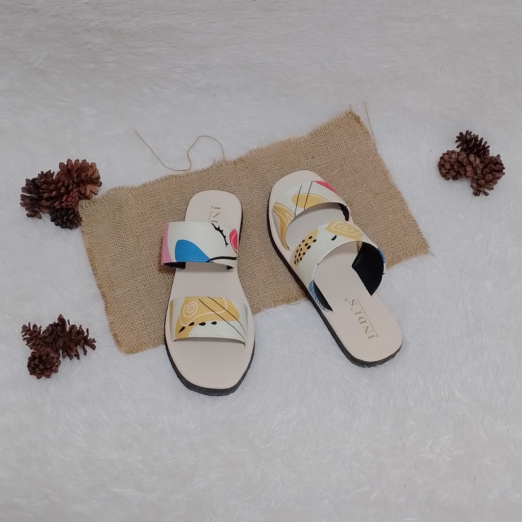 Sandal Wanita Sol Karet Slip On Ban 2 Simple Motif Kekinian Trendi NESANH - HELENA