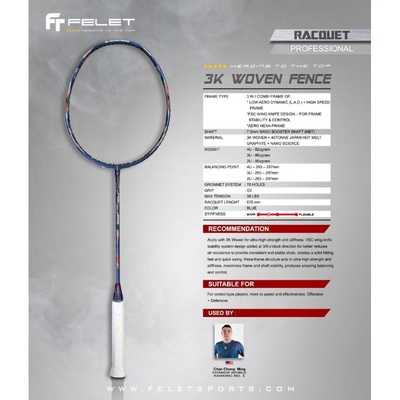Raket Badminton Felet 3K Woven Fence Original