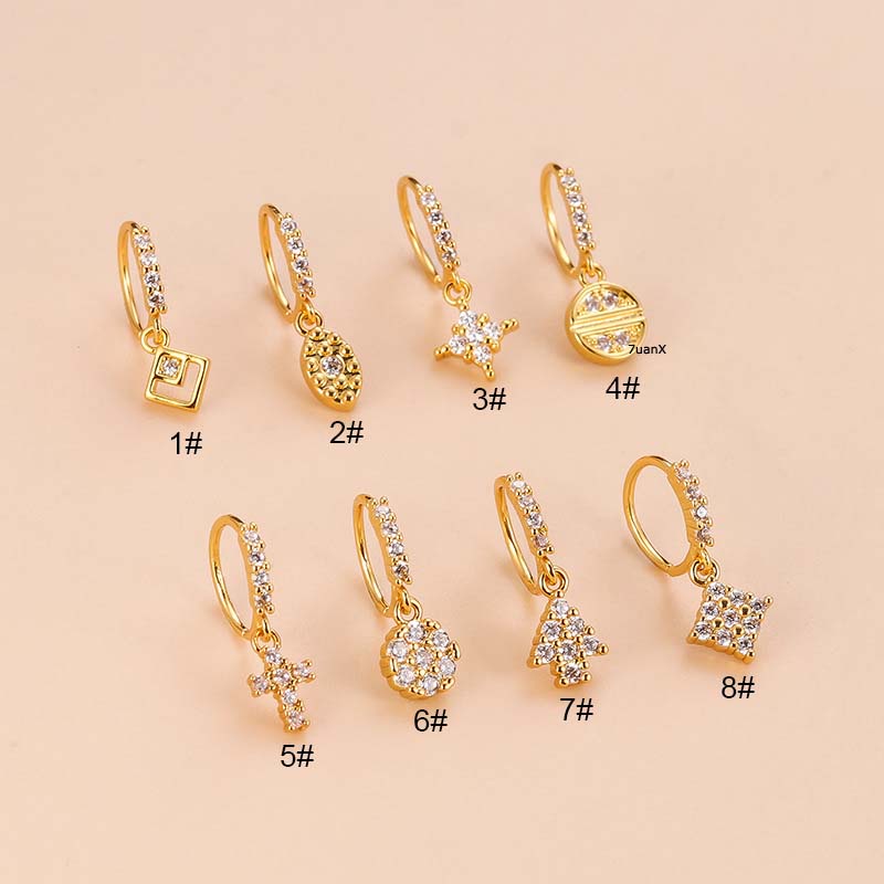 1pc Anting Hoop Hidung 8mm Tanpa Kunci Desain Salib Bahan Tembaga Hias Zircon