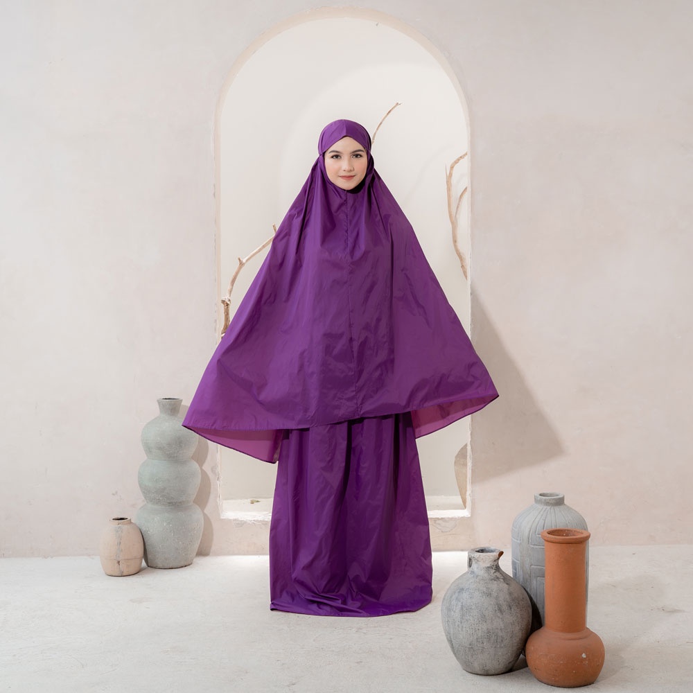 Alif Modern Wear - Mukena Mini Parasut Premium Korea Travel - Purple Cactus Flower