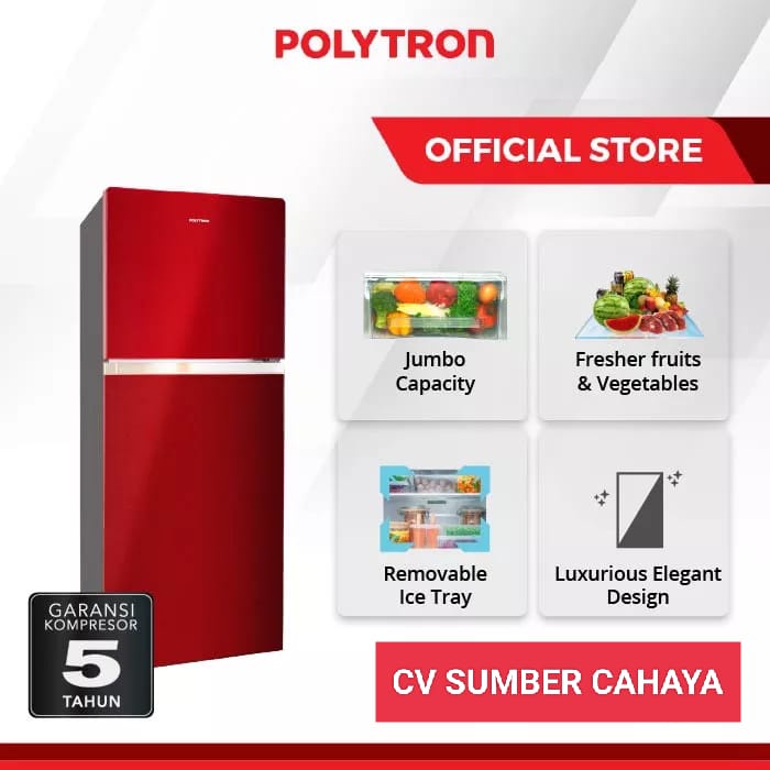 Polytron Kulkas 2 Pintu 220L Belleza Jumbo Tempered Glass PRW 23MNR