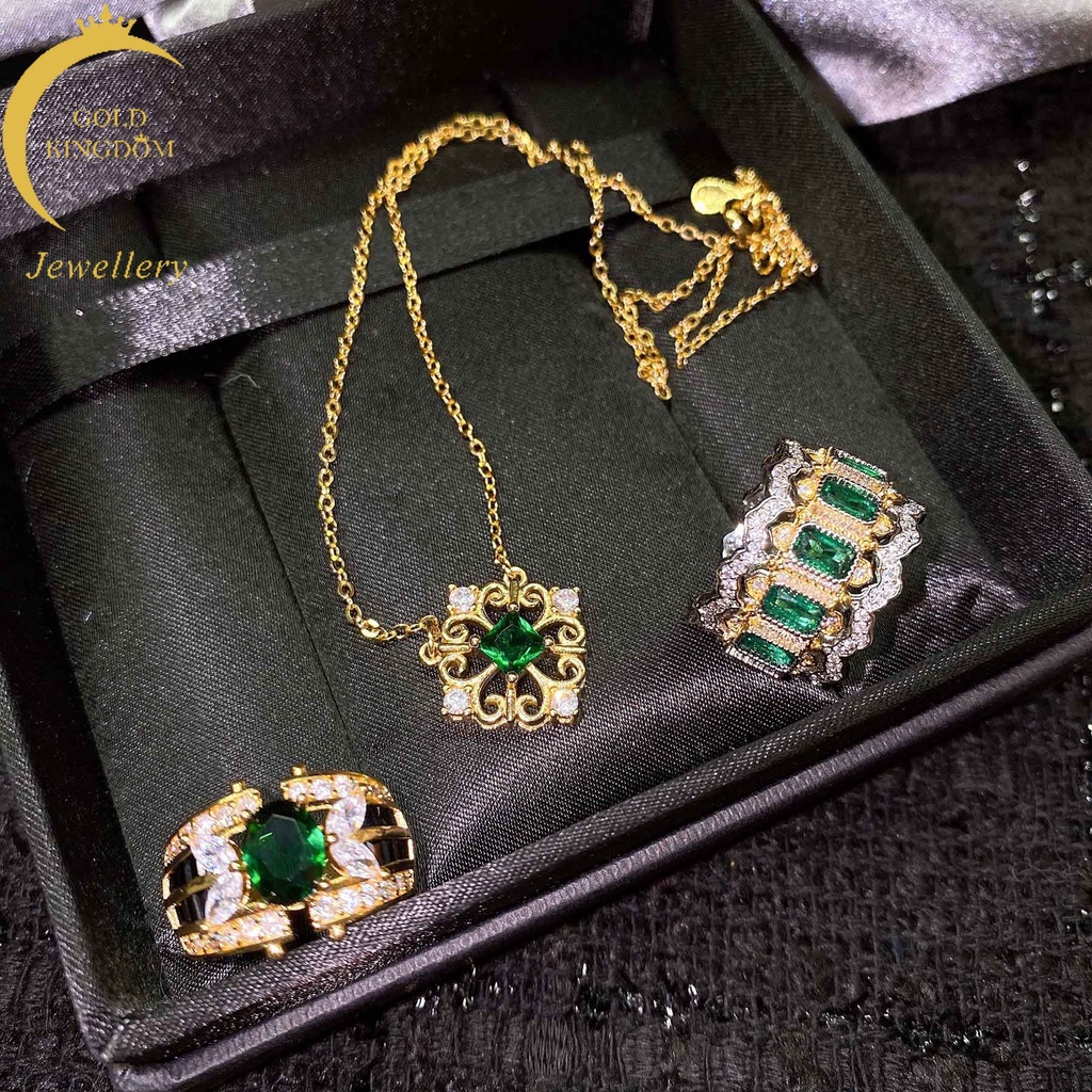 Goldkingdom Perhiasan Fashion 24K Bangkok Aksesoris Ready Stock Artdeco Mulus Hias Renda Ukir Kalung Zamrud Berlapis Emas Asli Kadar 375 Cincin Wanita