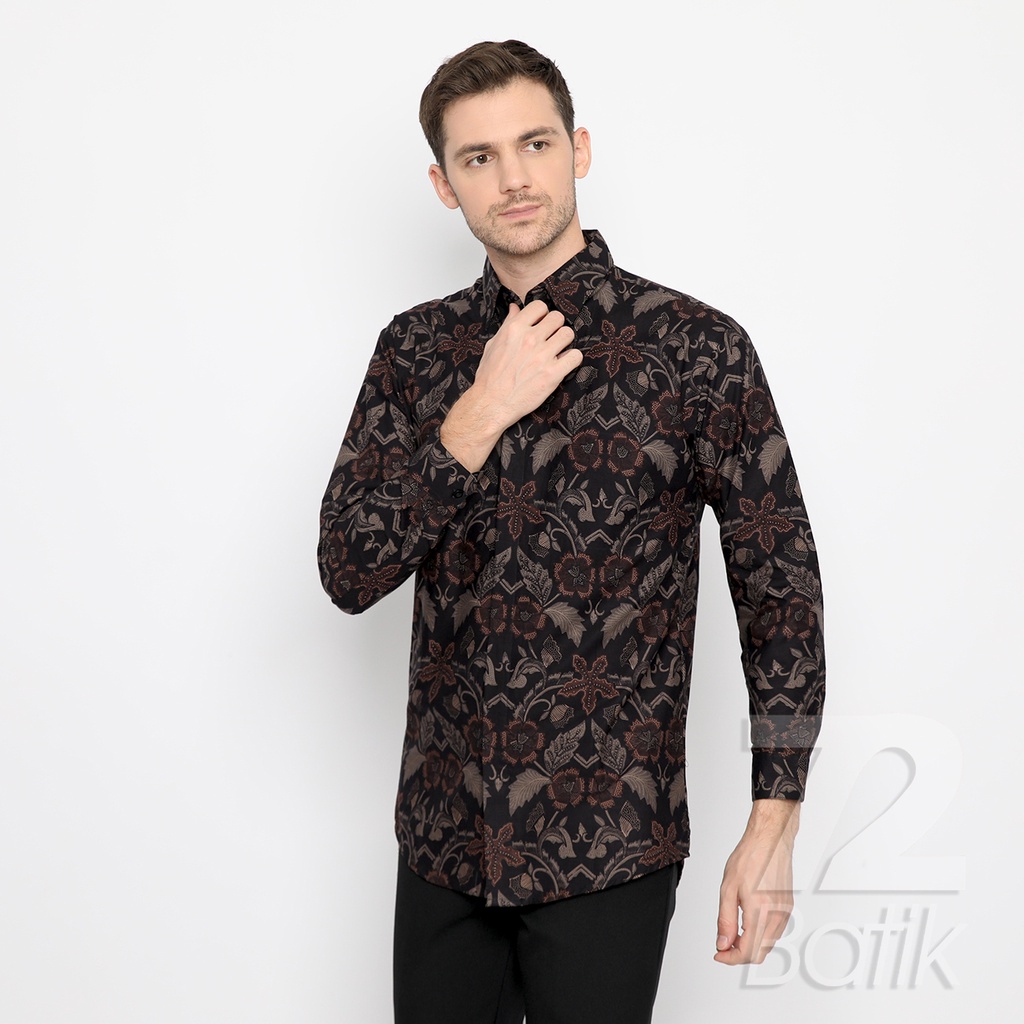 KEMEJA BATIK PRIA Lengan Panjang Premium Motif Elegant Warna Hitam 722553 Cap 72 Baju Kemeja Atasan Pakaian Setelan Batik Pria Cowok Laki Laki Remaja Keluarga Kantor Lengan Panjang Modern Slimfit Slim Fit Premium Kekinian