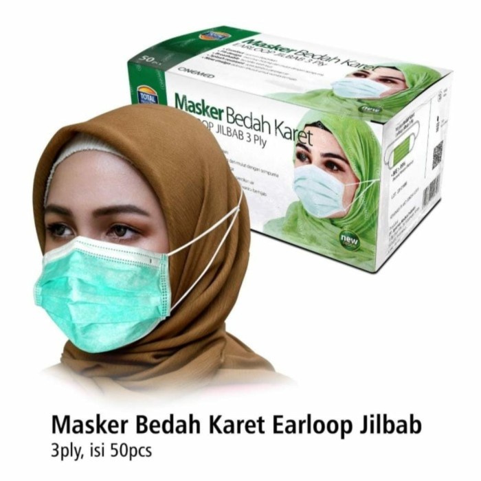 Masker Hijab/ Masker Hijau ONEMED Headloop 3ply Bedah Medis 50 pcs