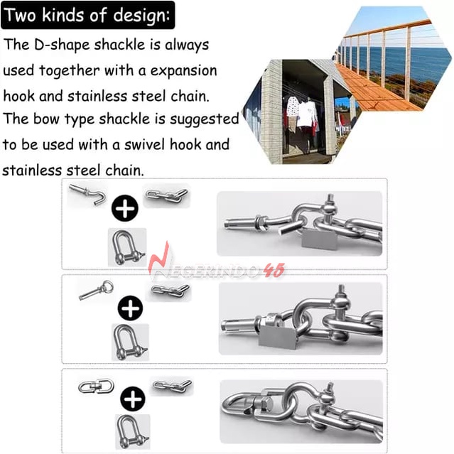 Segel D SS 304 uk 1/2&quot; - 12mm / Segel Stainless 304 / Shackel D