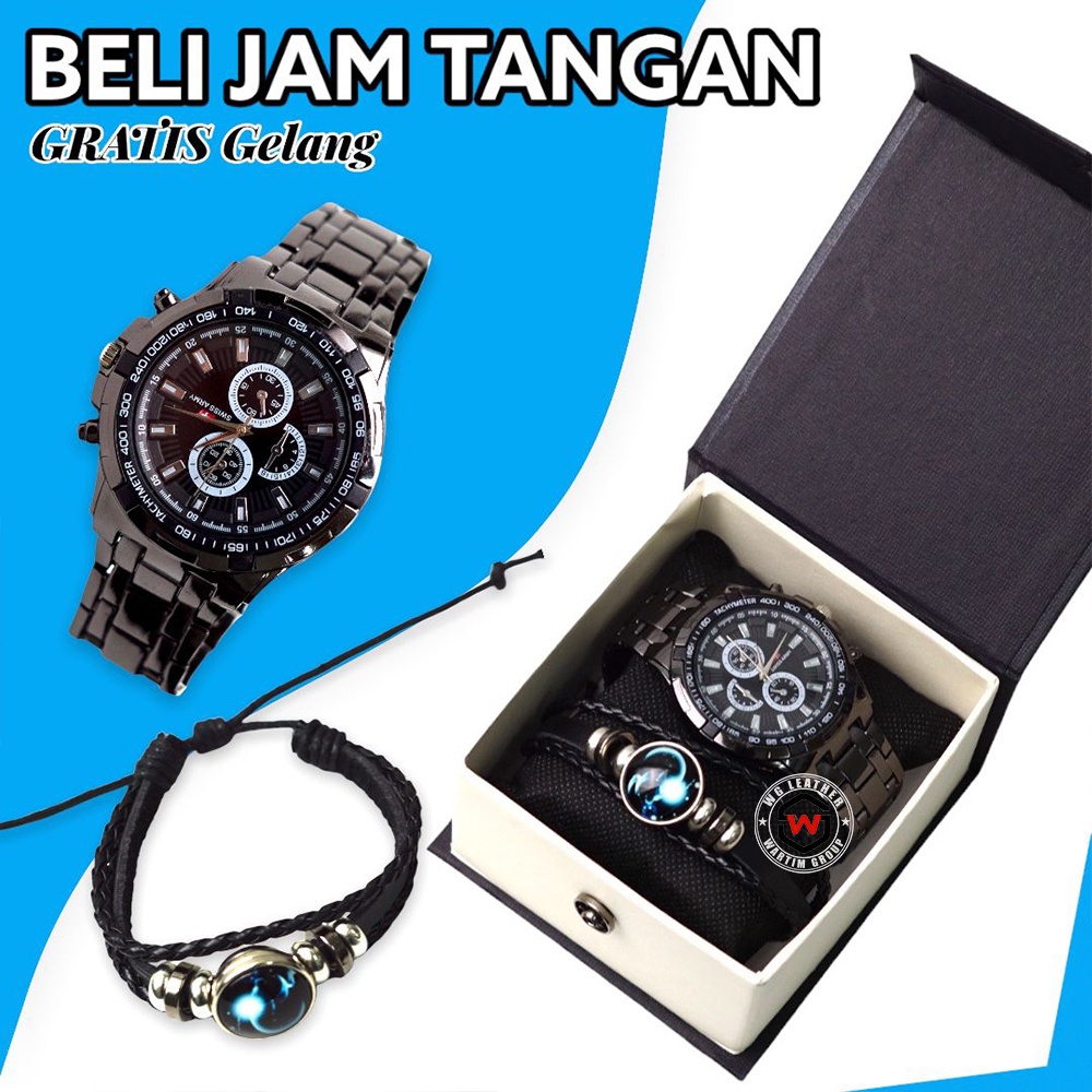 Jam Tangan Pria Stainlees Steel Anti Air GRATIS Gelang Zodiak Unisex Include Box Cocok Untuk Kado