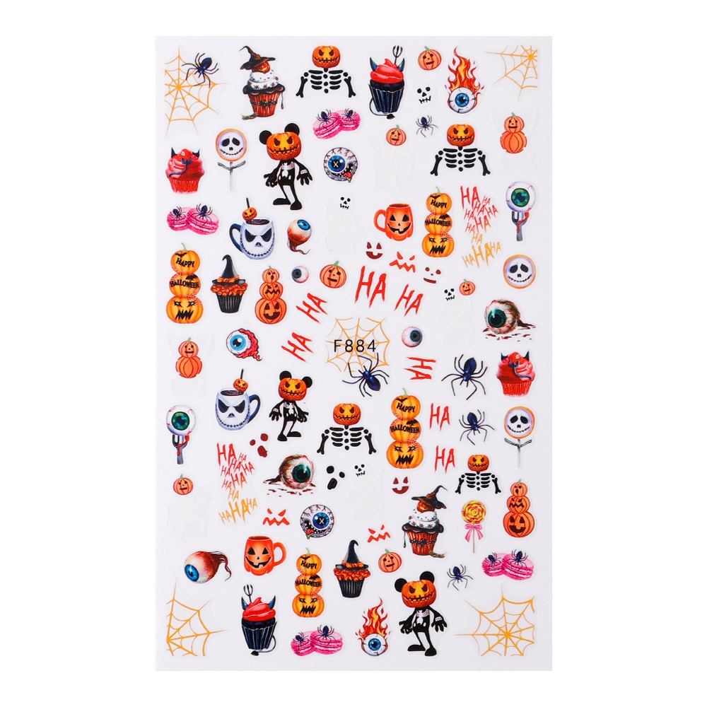 Stiker Kuku 3D Motif Labu Halloween Untuk Dekorasi Manicure