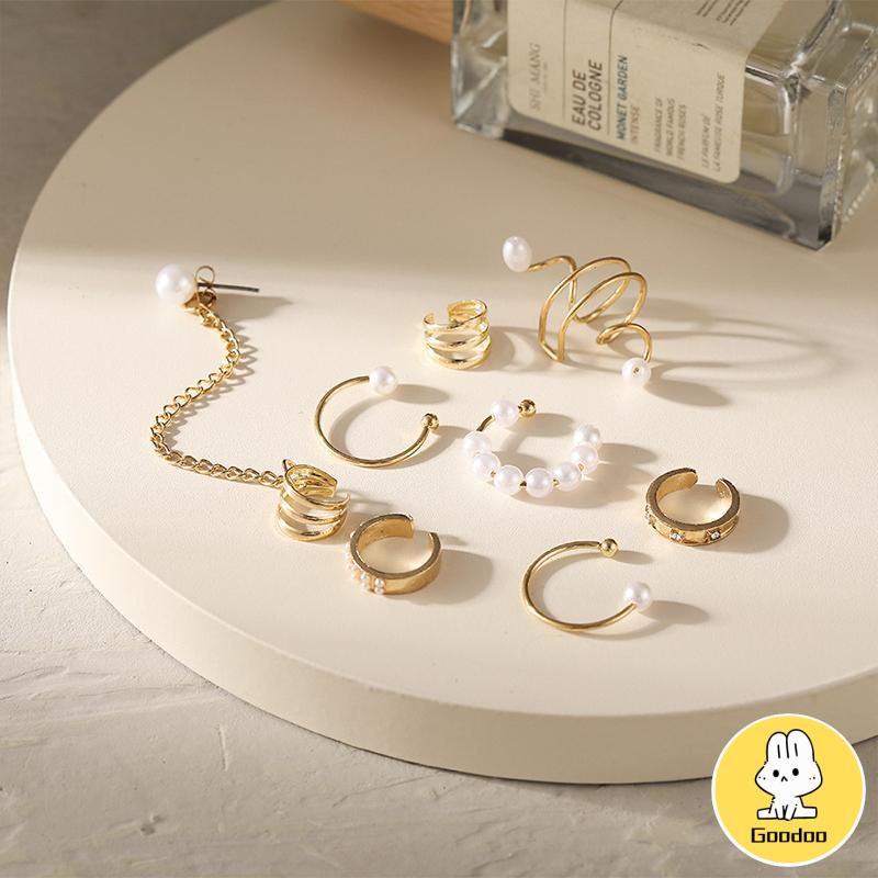 Anting Set Fashion Emas Vintage Pembukaan Mutiara Wanita Anting Dapat Disesuaikan Perhiasan Aksesoris -Doo