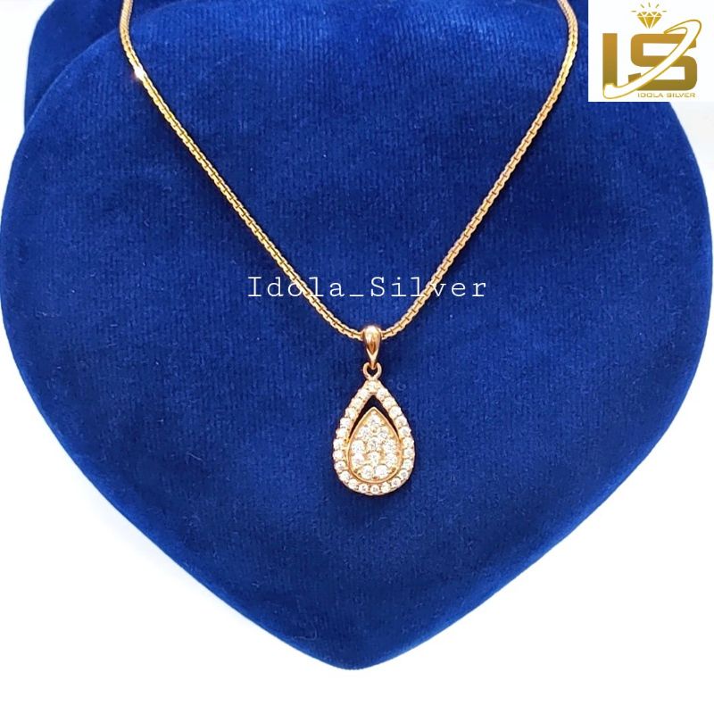 SET KALUNG PERAK ASLI SILVER 925 LAPIS EMAS PUTIH MODEL DIAMOND OVAL PERMATA FULL - PERHIASAN PERAK WANITA