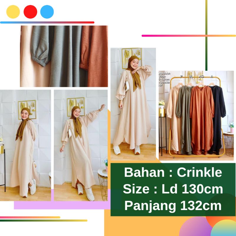 BJ Midi Dress Katun Crinkle Muslim Jumbo Ld 130 Oval Belah Midi Dres