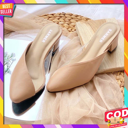 Sendal Sandal Sandals Sepatu Cewek Perempuan Rumah Santai Outdoor Indo Sarmer - Carmell Heels Nude