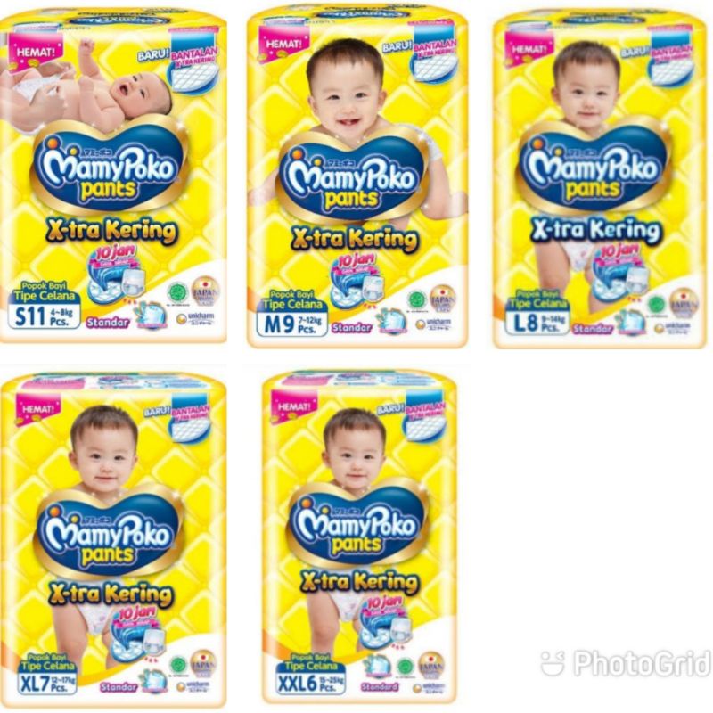 Mamypoko S11, M9, L8, XL7, XXL6/Pampers Mamypoko Pants Xtra Kering Size S11, M9, L8, XL7, XXL6