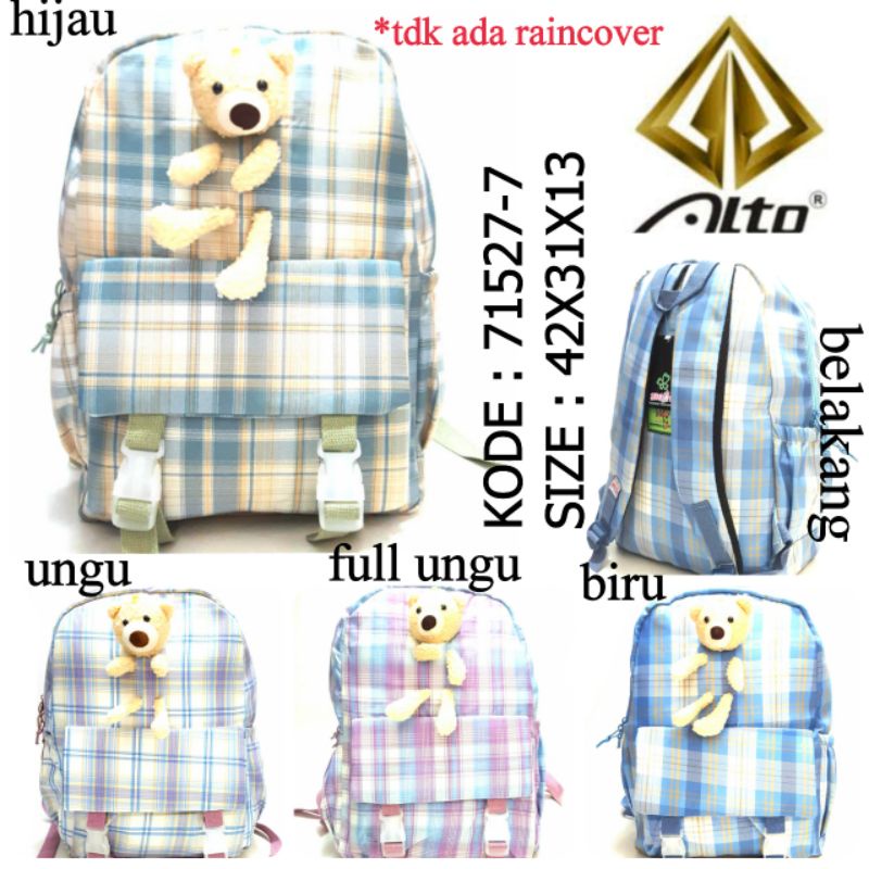 TAS BACKPACK RANSEL PEREMPUAN SD SMP ALTO 71527-7 TAS BONEKA ALTO GIRL HIJAU UNGU FULL UNGU BIRU TAS RANSEL KAIN