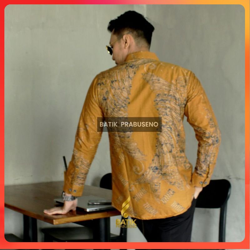 Baju motif Udarati Kuning Kemeja Batik Pria Lengan Panjang Slim Fit slimfit lspis furing bahan katun